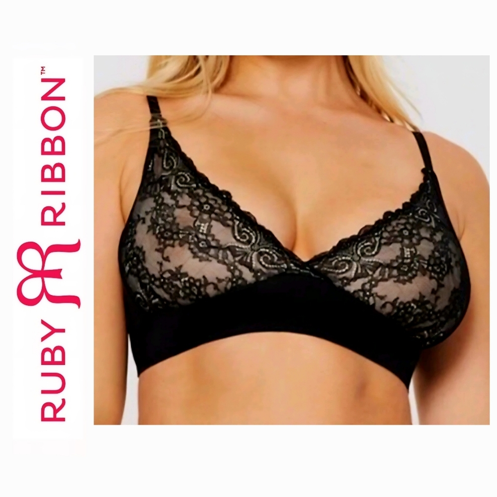 Ruby Ribbon Black Lace Bra